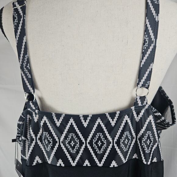 Perona Women's Swimdress One Piece Swimsuit Retro Print Swimwear 24W NWT - Picture 4 of 8